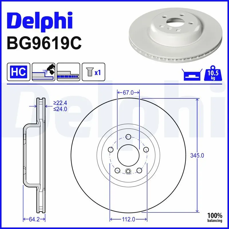 BMW 4 Serisi G26 Fren Diski Ön Havalı 345mm | DELPHI BG9619C